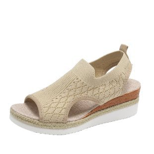 Wish  new arrival  fashion tie back fish mouth thick sole fly weaving casual women's sandals 43 size cross-border plus size