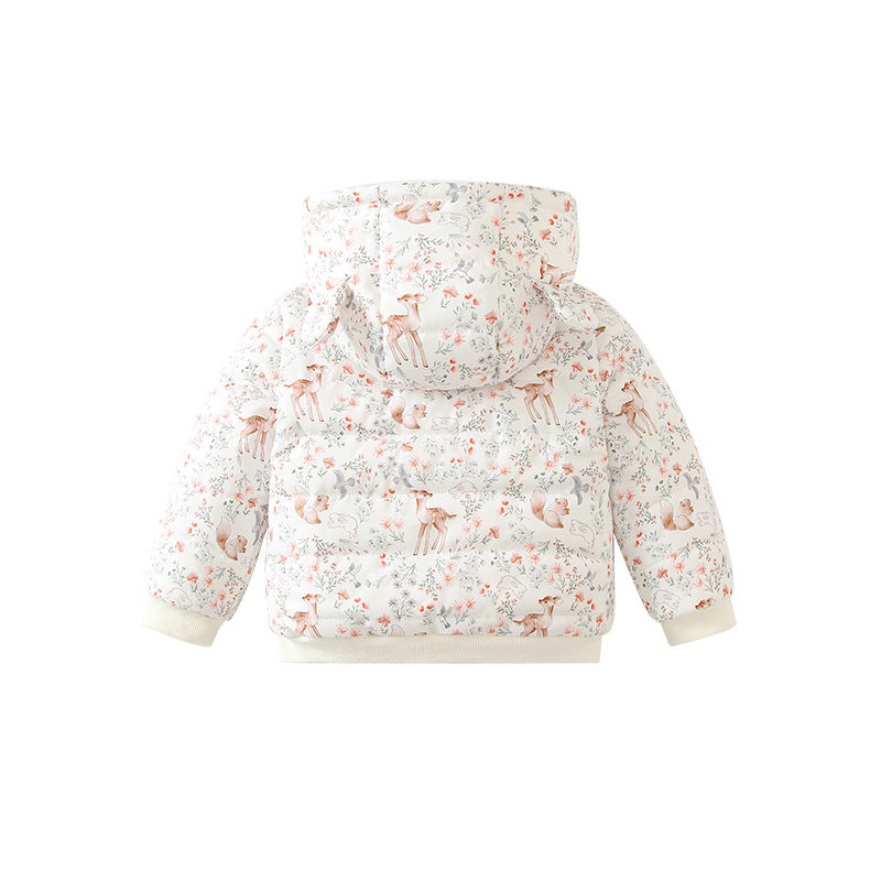 Kids' outerwear  new collection: baby winter padded coat, warm hooded children's jacket, floral christmas reindeer design