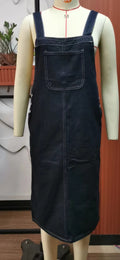 Fashion cross-border export  new arrivalretro wide shoulder strap front flap pocket pants side washed denim workwear suspender skirt