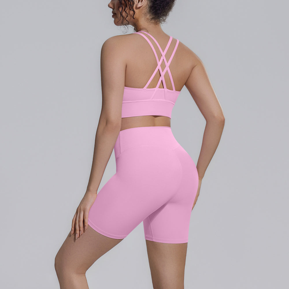 New arrival cross-border double-sided brocade back cross tight-fitting breathable yoga suit sports running fitness two-piece set for women