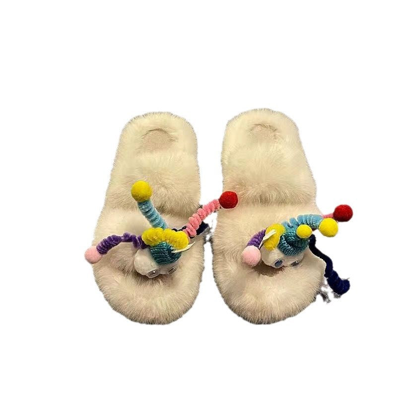 Thick sole fur slippers 2024new arrival cartoon cute autumn winter heightening non-slip flip-flops indoor home cotton slippers