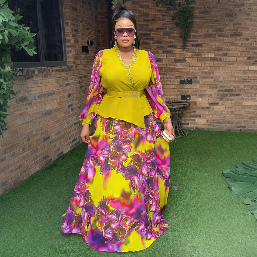 African plus size women's fashion: new irregular two-piece set - trendy export style printed dress for