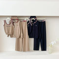 new knitted women's set: hooded embroidered casual top + loose, slimming wide-leg pants - 3 piece set