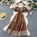 French gentle style one shoulder suspender rufflespatchworkdress women's waist elegant cut outembroiderlong skirt