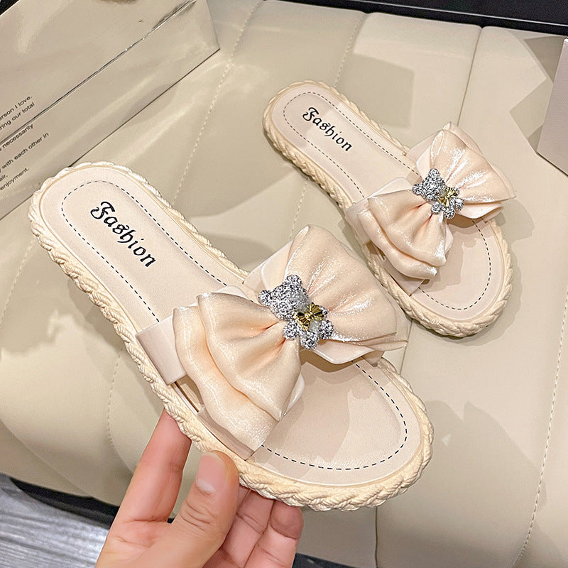 Best selling sparkling bear slippers women's summer outwear new arrival popular insfashionbowsnon-slip beach slippers