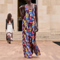 summer new women's fashion: european and american style cross-border dress - stylish and elegant geometric print slip maxi dress