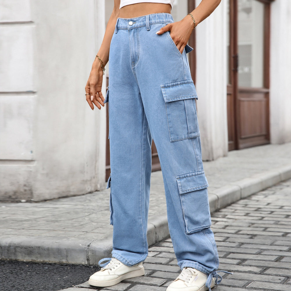 cross-border fashion: new loose-fit drawstring design denim cargo pants for women - perfect for , european & american export, casual & activewear