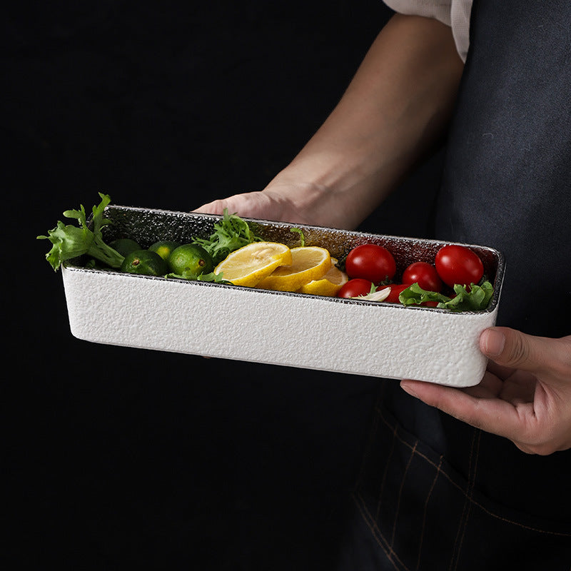 Luxury retro ceramic rectangular plate - stylish and high-value for fruit, desserts, pastries, and sushi presentation