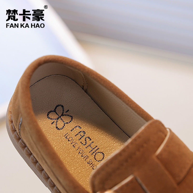 Vancahao single-sided velvet birkenstock shoes  spring & fall new arrivalkidsfashion leather shoes soft bottom bean shoes student flats