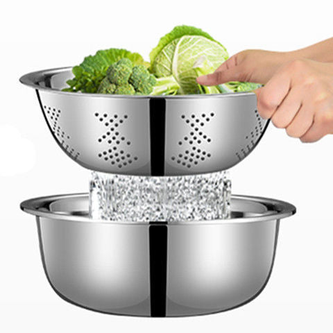 Food grade stainless steel basin for home kitchen egg beating basin drain basket non-magnetic thickened large reverse edge european style basin