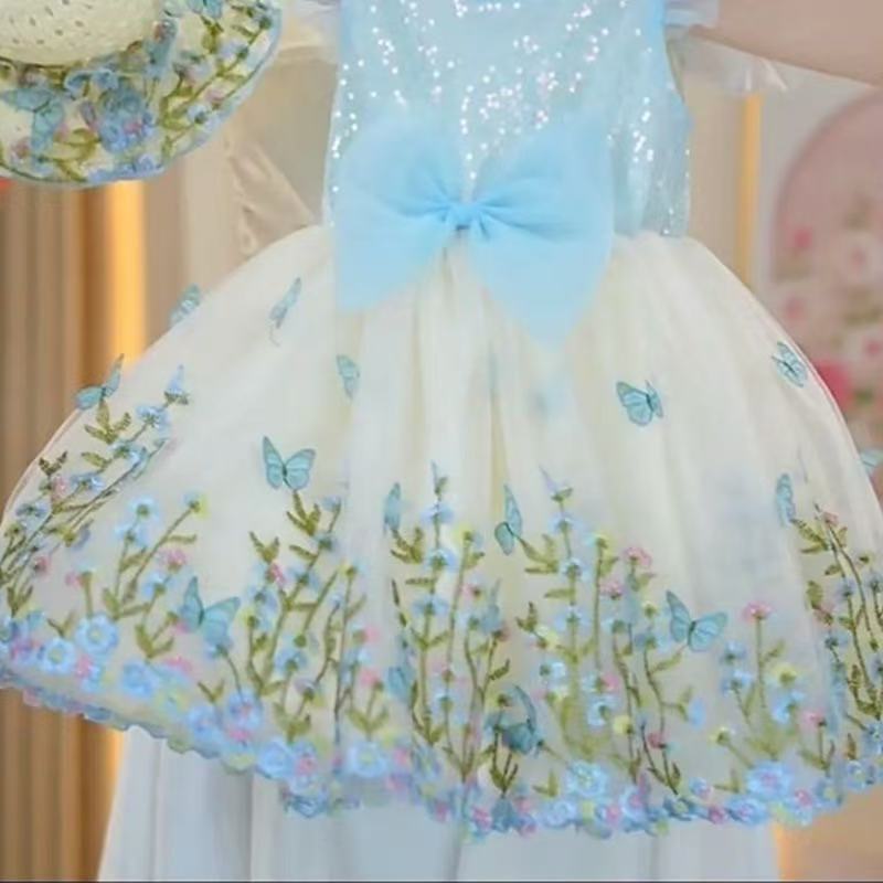 Girls' summer bowknot sequin floral mesh tutu dress -  new stylish princess dress for baby girls
