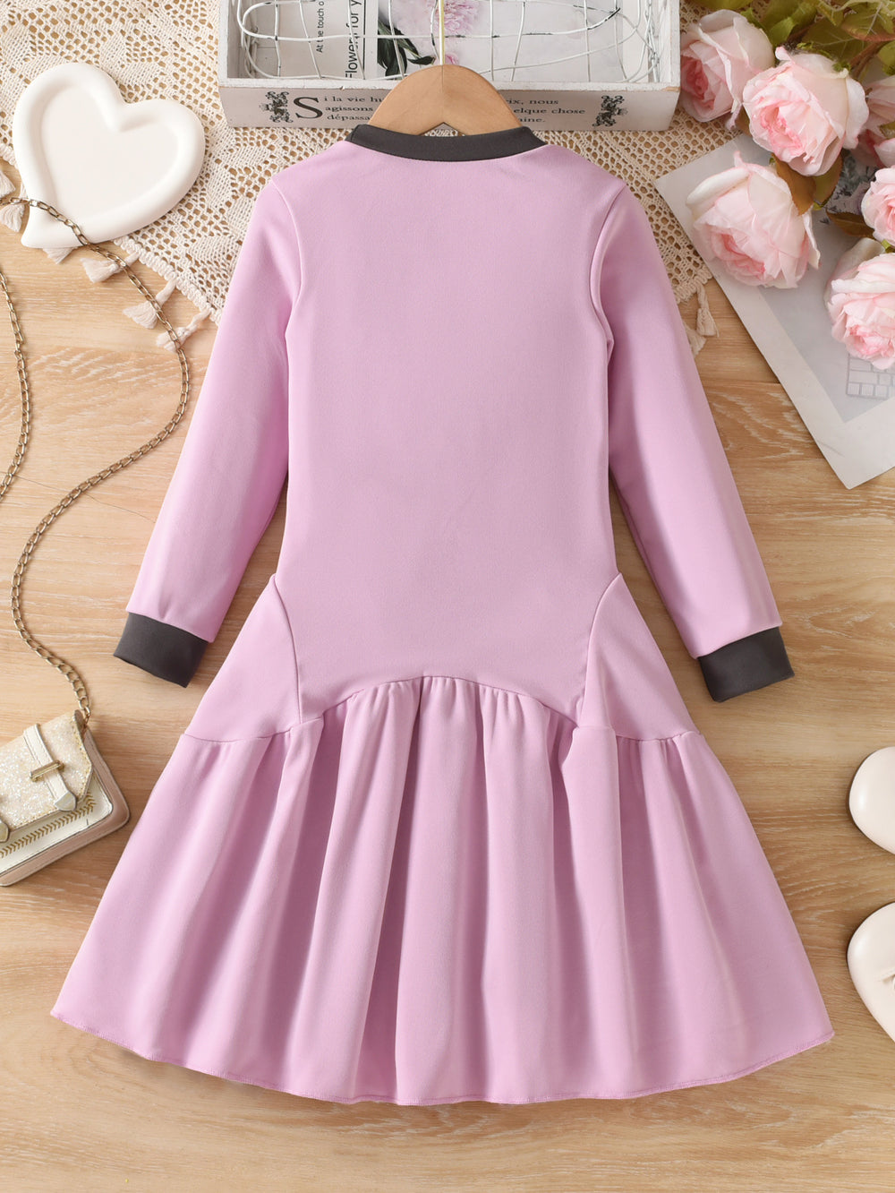Export kidsdresspinkcasual sports style gridsletterprintingpatchworkpleated umbrella skirt girl long skirt