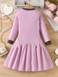 Export kidsdresspinkcasual sports style gridsletterprintingpatchworkpleated umbrella skirt girl long skirt