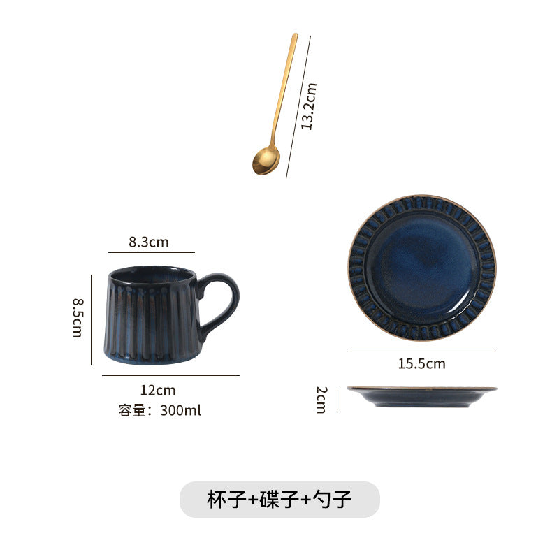 Japanese retro exquisite afternoon tea latte art striped coffee cup and saucer ceramic set - perfect for office milk and breakfast