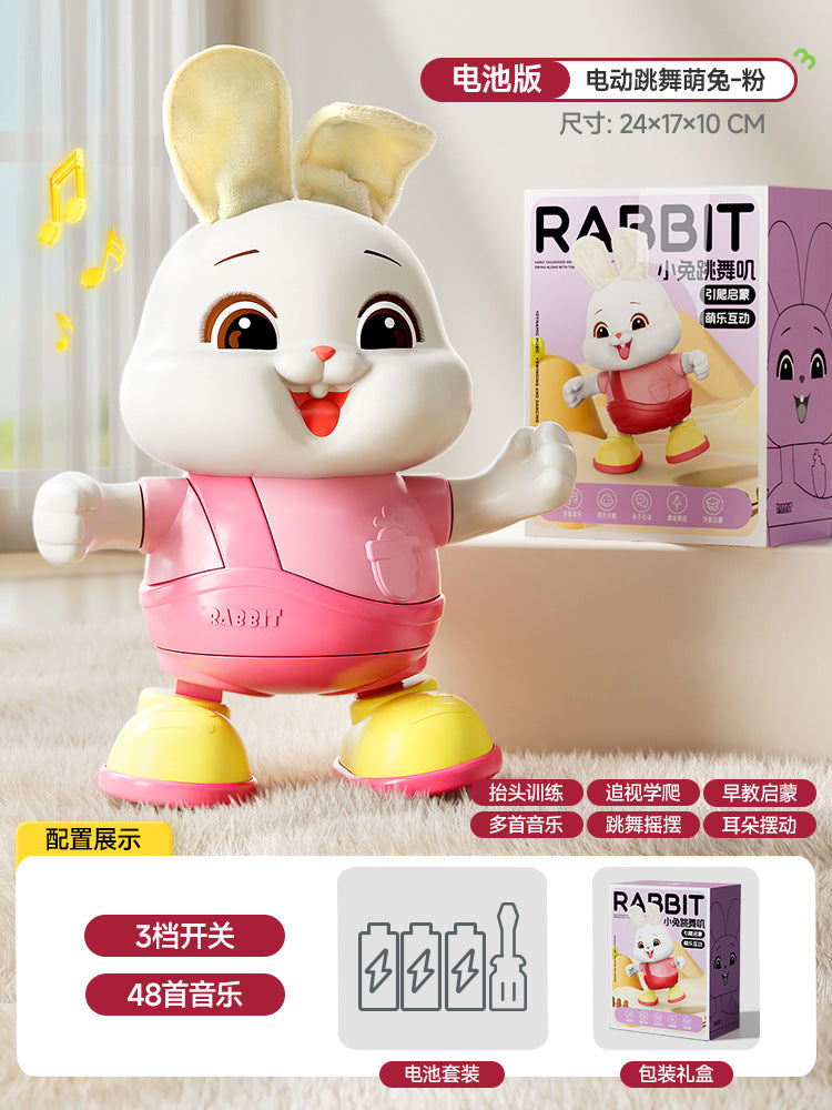 Baby educational early learning electric singing and dancing lucky rabbit dress-up cute bunny musical infant head control training toy