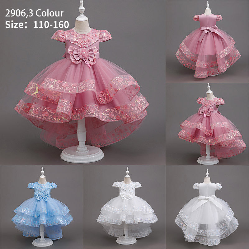 Exportnew arrivalgirl dress kids trailing princess dress mesh puffy performance dress flower girl dress cross-border in stock