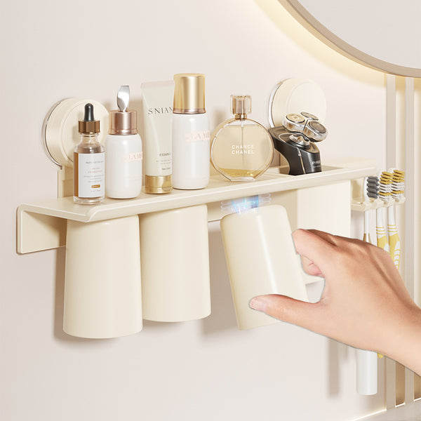 Suction cup Magnetic toothbrush Shelf No punching upside down Bathroom wall-mounted electric mouthwash cup Brushing cup storage