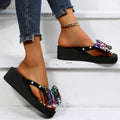2025 new round-toe flip-flops women's fashion export plus size rhinestone bow minimalist beach sandals