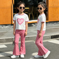 new girls' heart print short sleeve two-piece set - stylish and versatile middle school flare pant girl's outfit - chic and trendy