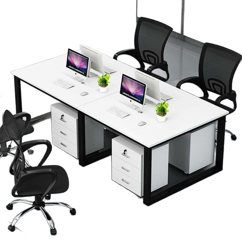 Economical four-seat office desk and chair set with partition for employees - includes two double-desk workstations and computer desks