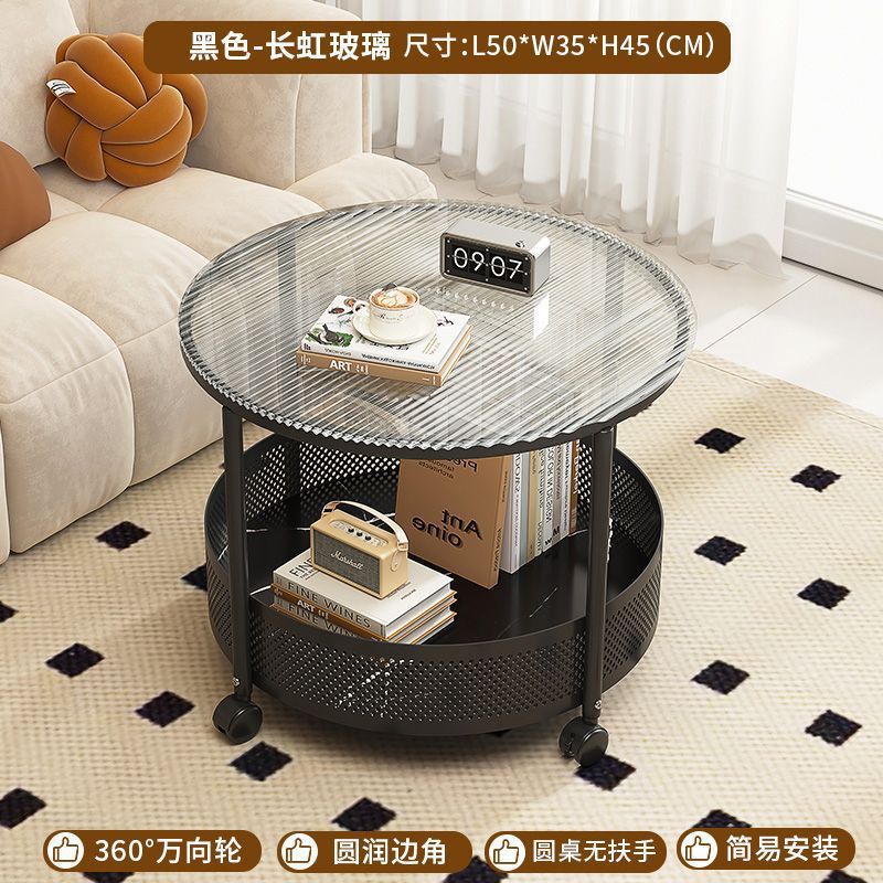 Cream style movable coffee table small apartment living room sofa side cabinet side coffee table simple modern storage trolley
