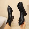 fall/winter new pointed-toe v-cut retro slim boots chunky heel ruched western plus size fashion ankle boots for women