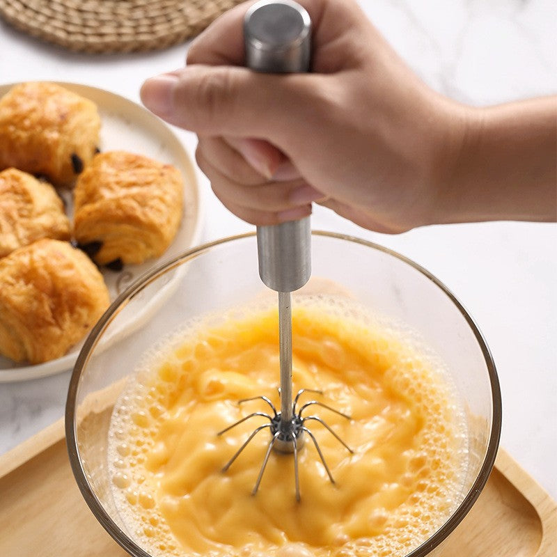 Semi-automatic stainless steel egg whisk - press and rotate cream whisk, perfect for whipping cream, eggs, and baby food