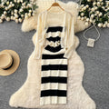 Striped knit cami dress + crochet openwork sun protection cardigan set - chic & elegant summer outfit for women