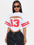New arrival:  summer cross-border casual loose fit sporty print bandeau hot girl pullover short sleeve top t-shirt for women