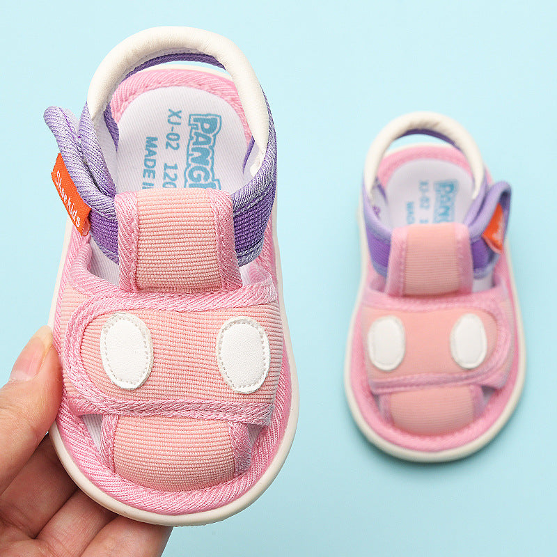 Baby cloth sandals for boys, summer, ages 0-1-2-3 years, infant anti-slip soft sole squeaky shoes, girls' first walker shoes, baby shoes