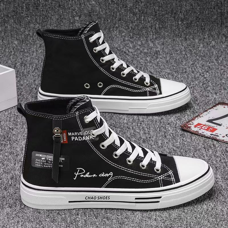 Men's canvas shoes 2025 new winter black athletic versatile casual sneakers men's spring/autumn high-top skate shoes