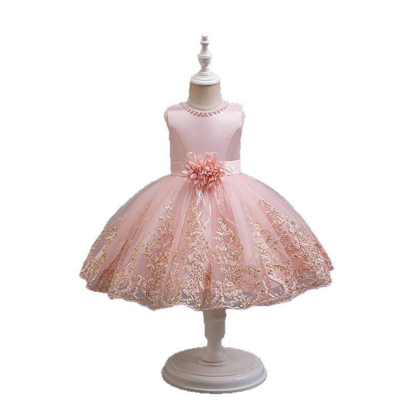 European and american style new girls' formal dress - beaded embroidered mesh tutu skirt - girls' dress - children's performance dress