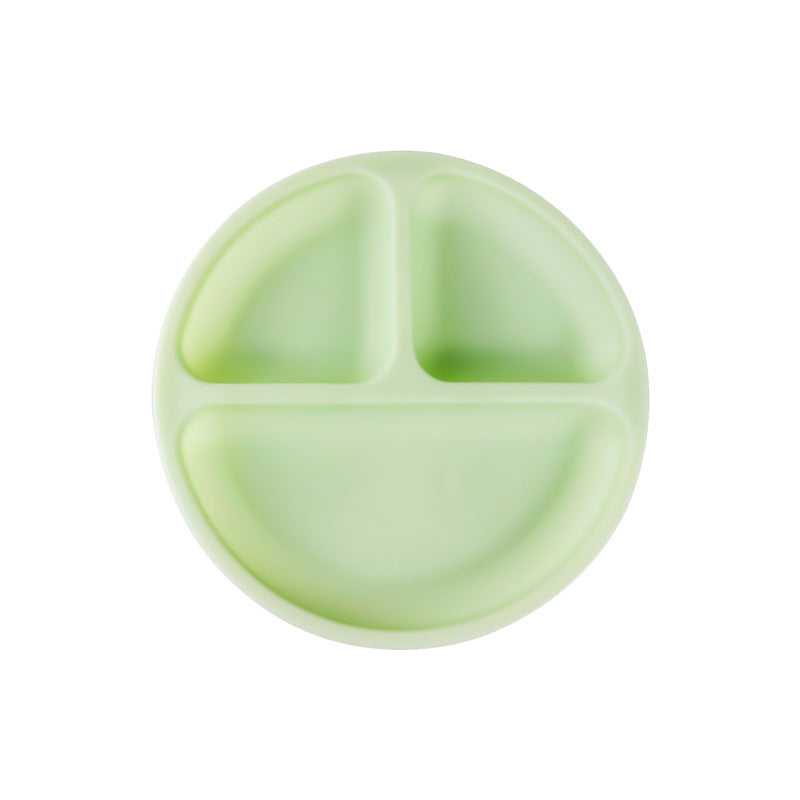 Children's dinner plate silicone grid baby feeding complementary food bowl integrated anti-drop suction cup baby feeding tableware