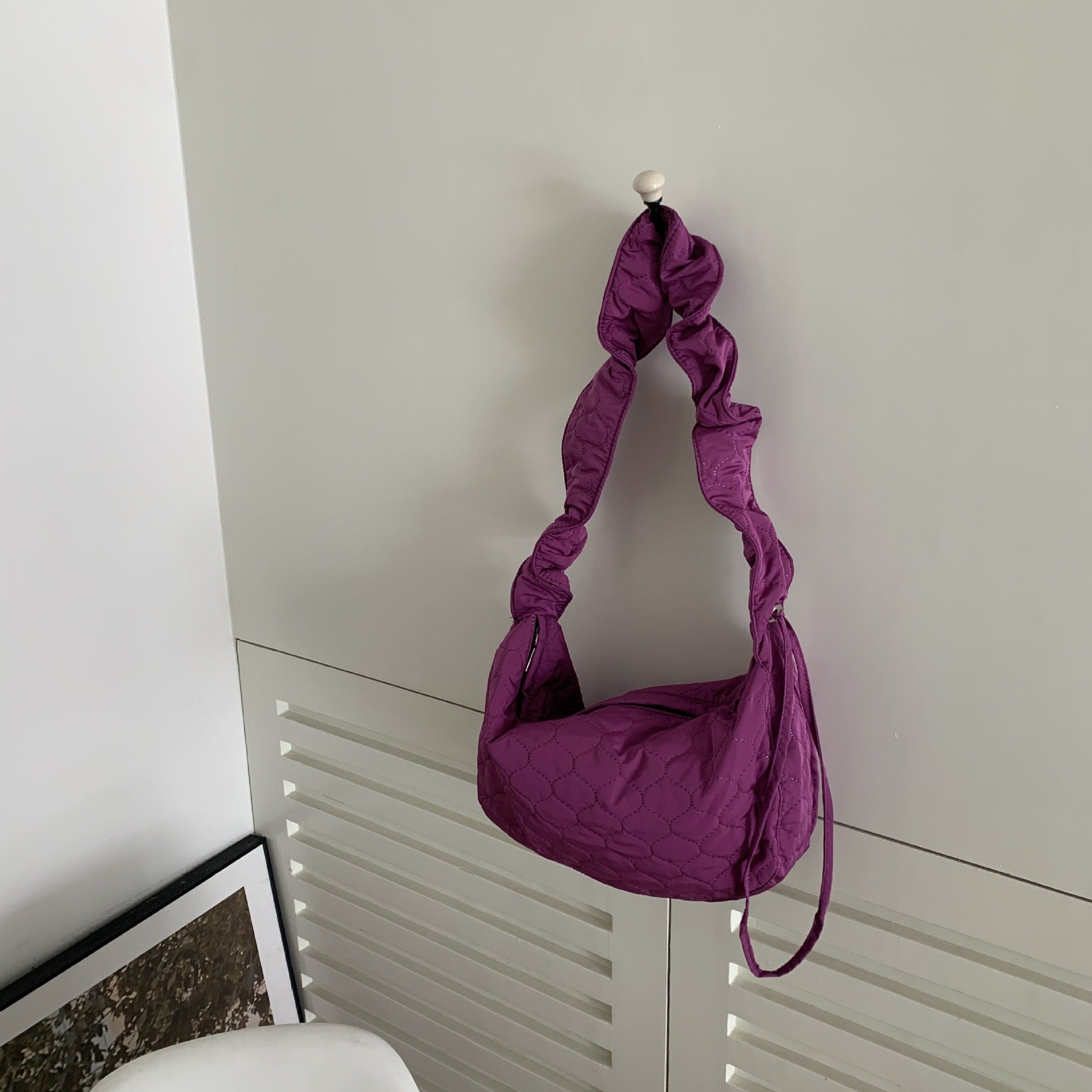 Bag new Korean version single shoulder bag embroidered lattice dumpling bag oblique span bag pleated drawstring small fresh temperament versatile women's bag