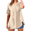 cross-border women's casual solid color stand collar button-down short sleeve shirt top