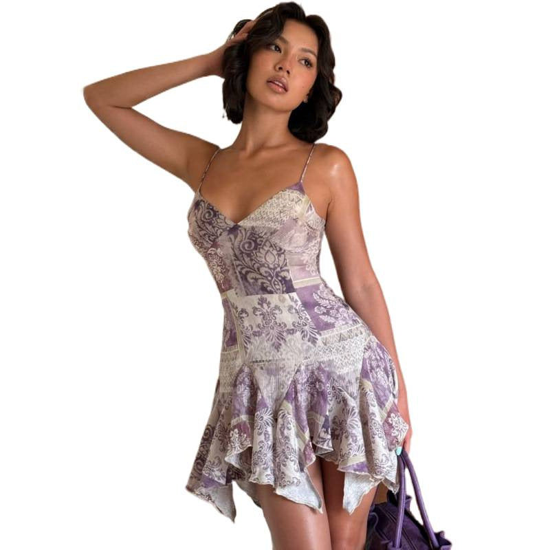 European and american women's clothing  summer new bohemian beach vacation irregular hem camisole dress