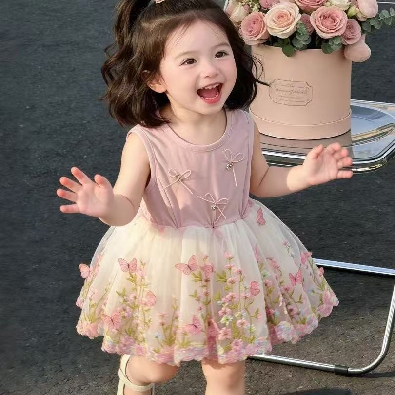 Summer lightweight sleeveless bodysuit romper for baby girls - princess style, super cute and stylish, thin triangle skirt bodysuit