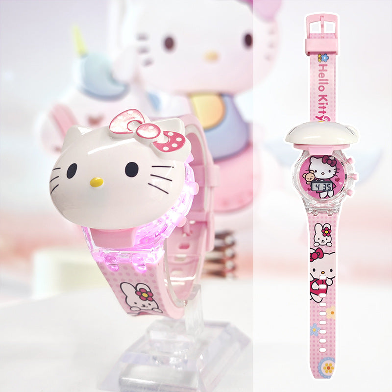 Superhero watch cartoon luminous flip cover elsa princess kuromi electronic birthday gift boy toy watch