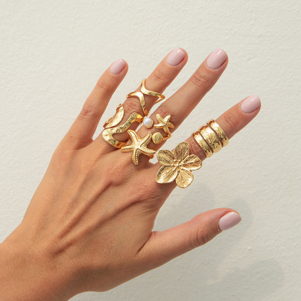 Wholesale alloy ring sets - european & american style, new ocean-inspired accessories, unique & trendy sun & starfish finger rings for women
