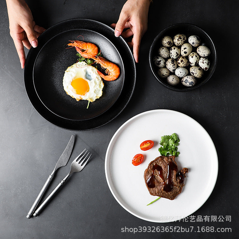 Ceramic matte white western dinner plate, matte steak plate, wear-resistant pasta plate, gold-rimmed matte dinner plate - wholesale from manufacturer