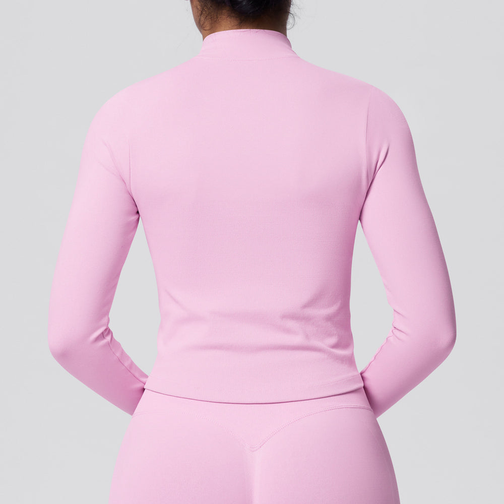 seamless pure color tight high elastic breathable stand collar zipper outwear sports running fitness yoga wear tops for women