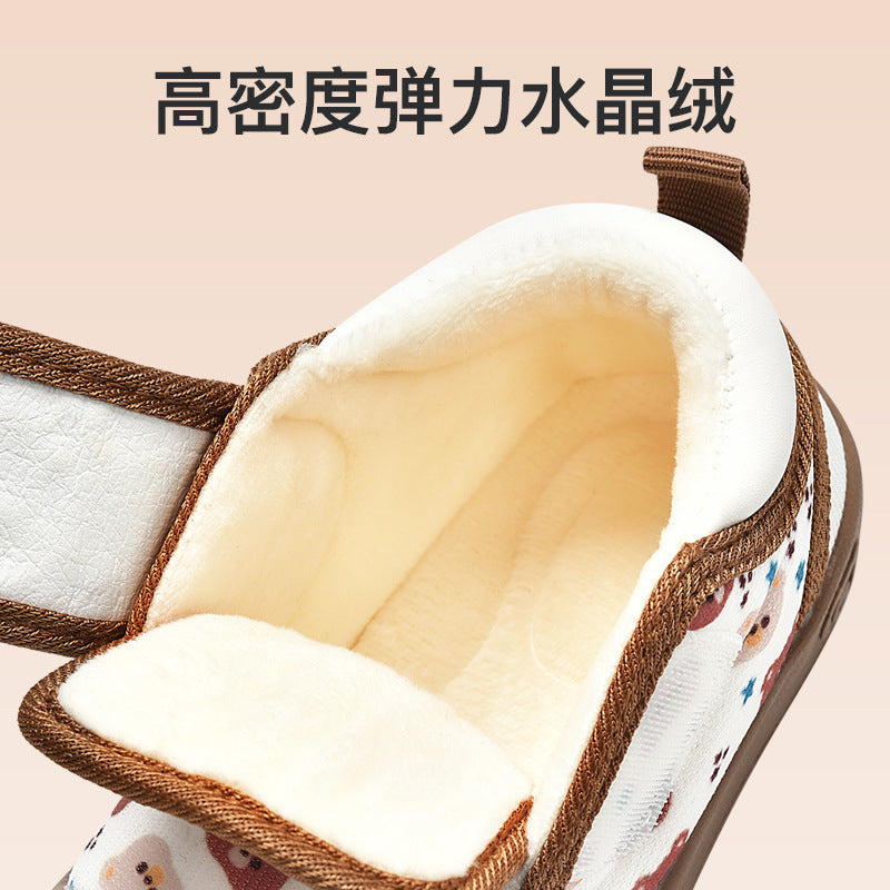 Toddler shoes for baby boys 0-1-3 years old, autumn/winter infant and toddler shoes for baby girls, soft sole functional fleece-lined thickened cotton shoes