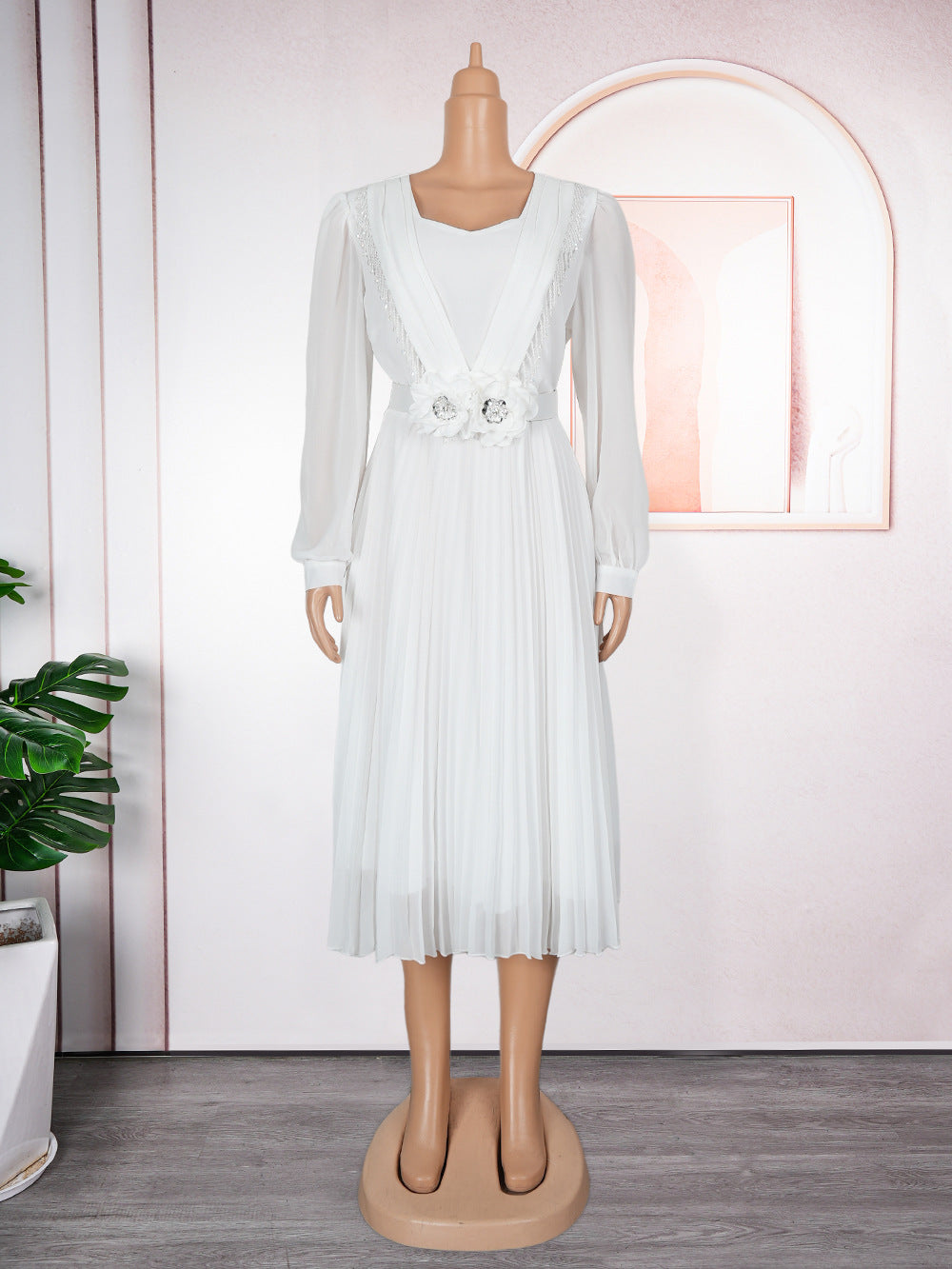 fashionnew arrivalelegantwork clothingpleated skirt   waist slimming looka chiffon dress
