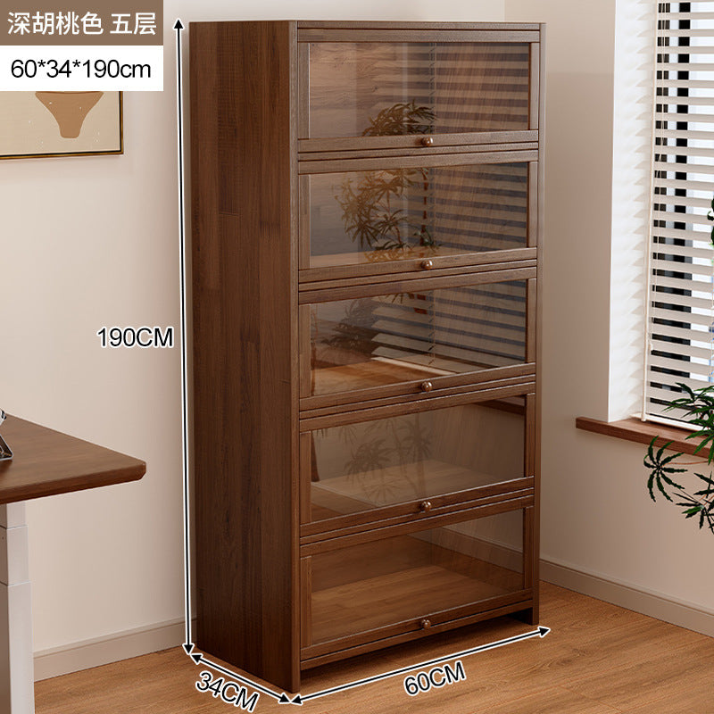 Solid wood dust-proof bookcase integrated against the wall Walnut color storage cabinet Locker Floor storage cabinet Household bookshelf