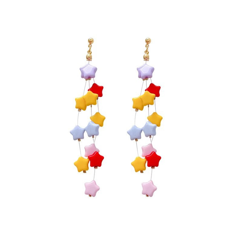 Summer color dopamine star tassel earrings - unique design, sweet style, perfect for vacation