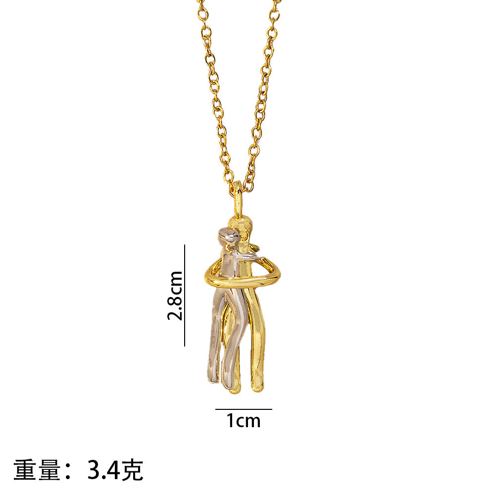 [titanium steel] european and american popular hug necklace for women, personalized niche high-end fashion stainless steel clavicle chain jewelry