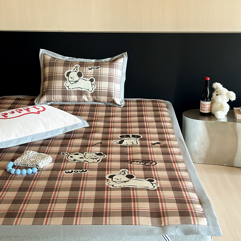 Summer cartoon ice silk mat three-piece set cute mix and match cool silk ice summer soft mat 1.5m 1.8m