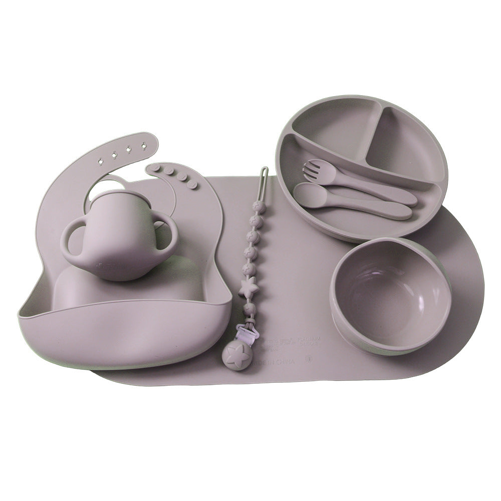 hot-selling kids' silicone dinnerware set, baby food feeding utensils 8-piece set, infant feeding supplies wholesale