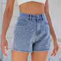 European and american cross-border spring/summer new arrivals:  &  style washed denim skirt shorts with beaded design and slimming fit