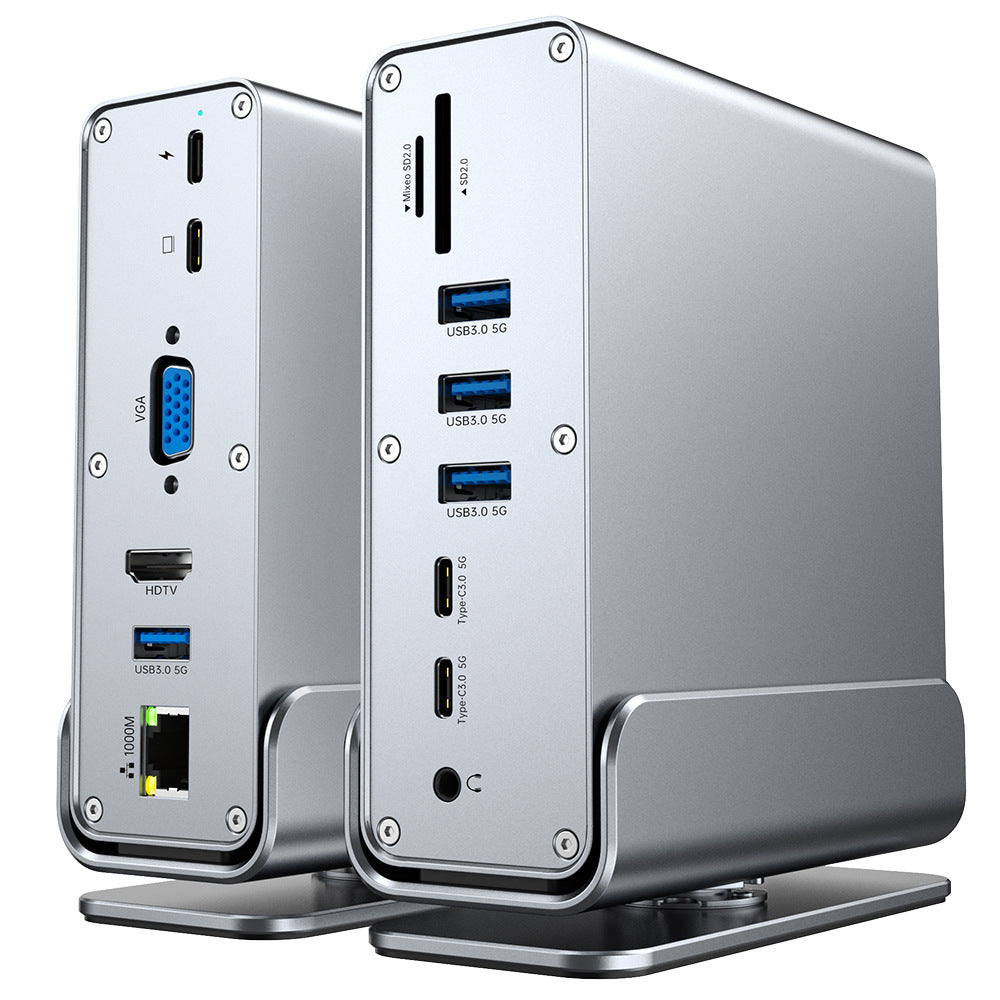 type-c3.2 docking station dual high-definition different display dp reading gigabit network port vertical desktop 15-in-1 expansion